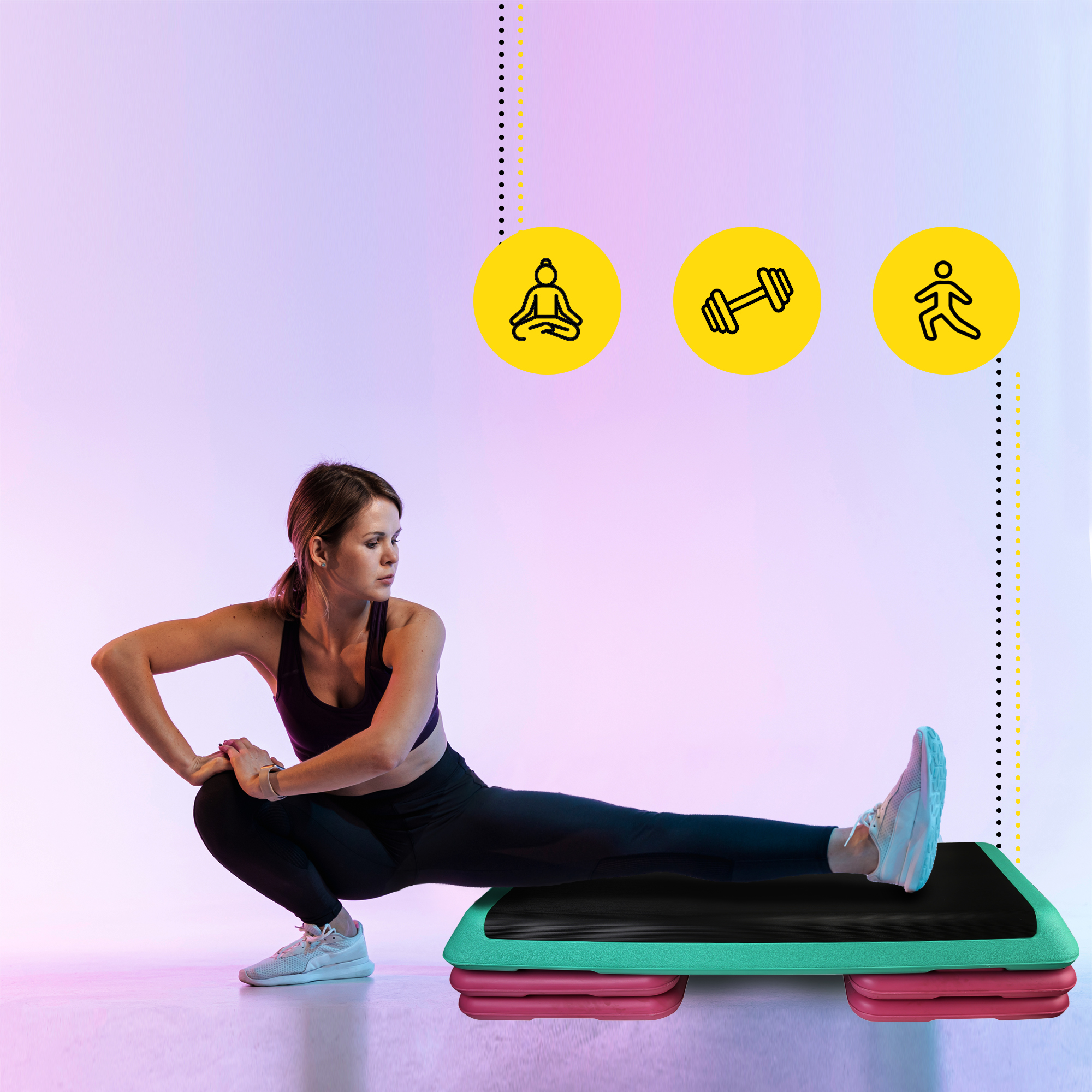 Степ-платформа 3-ступінчаста Cornix Pro 109 х 41 х 10-20 см XR-0402 Violet/Turquoise/Black — фото 3