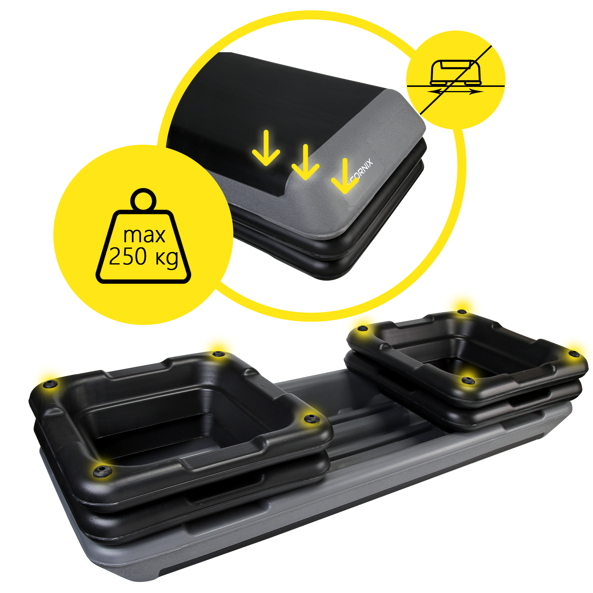 Степ-платформа 3-ступінчаста Cornix Pro 109 х 41 х 10-20 см XR-0403 Black/Grey — мініатюра 8