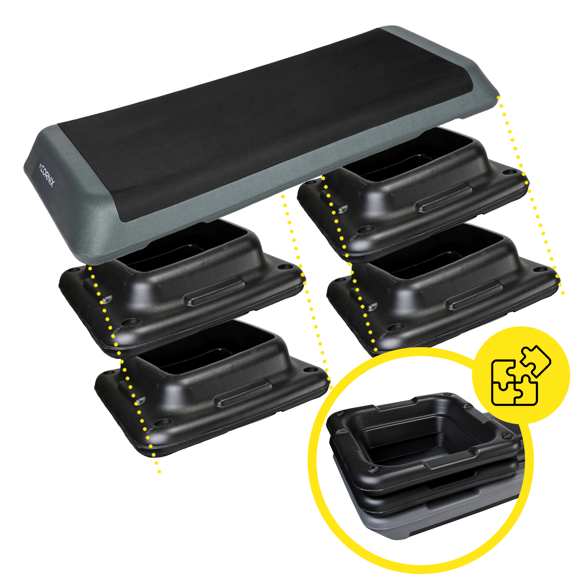 Степ-платформа 3-ступінчаста Cornix Pro 109 х 41 х 10-20 см XR-0403 Black/Grey — фото 3