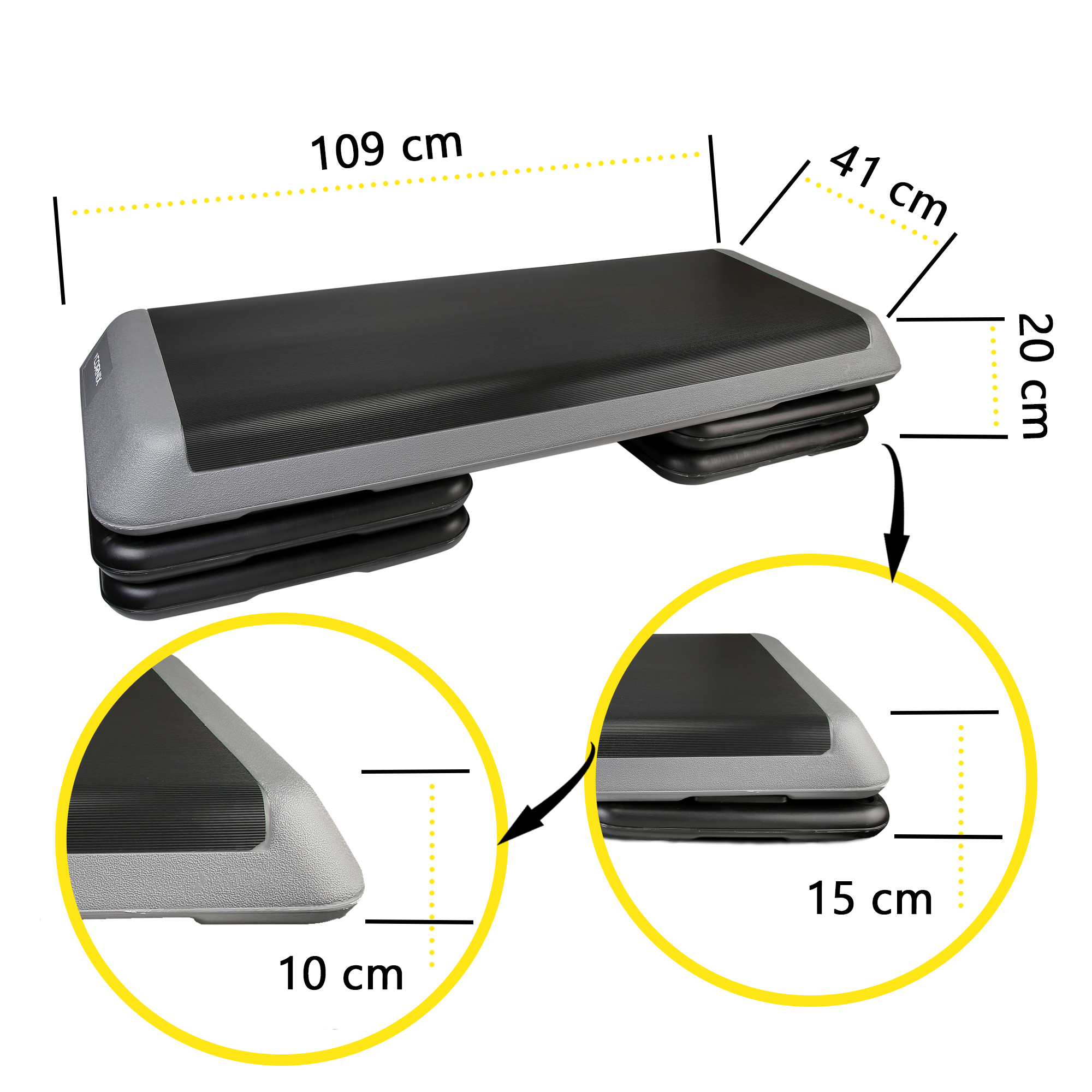 Степ-платформа 3-ступінчаста Cornix Pro 109 х 41 х 10-20 см XR-0403 Black/Grey — фото 2