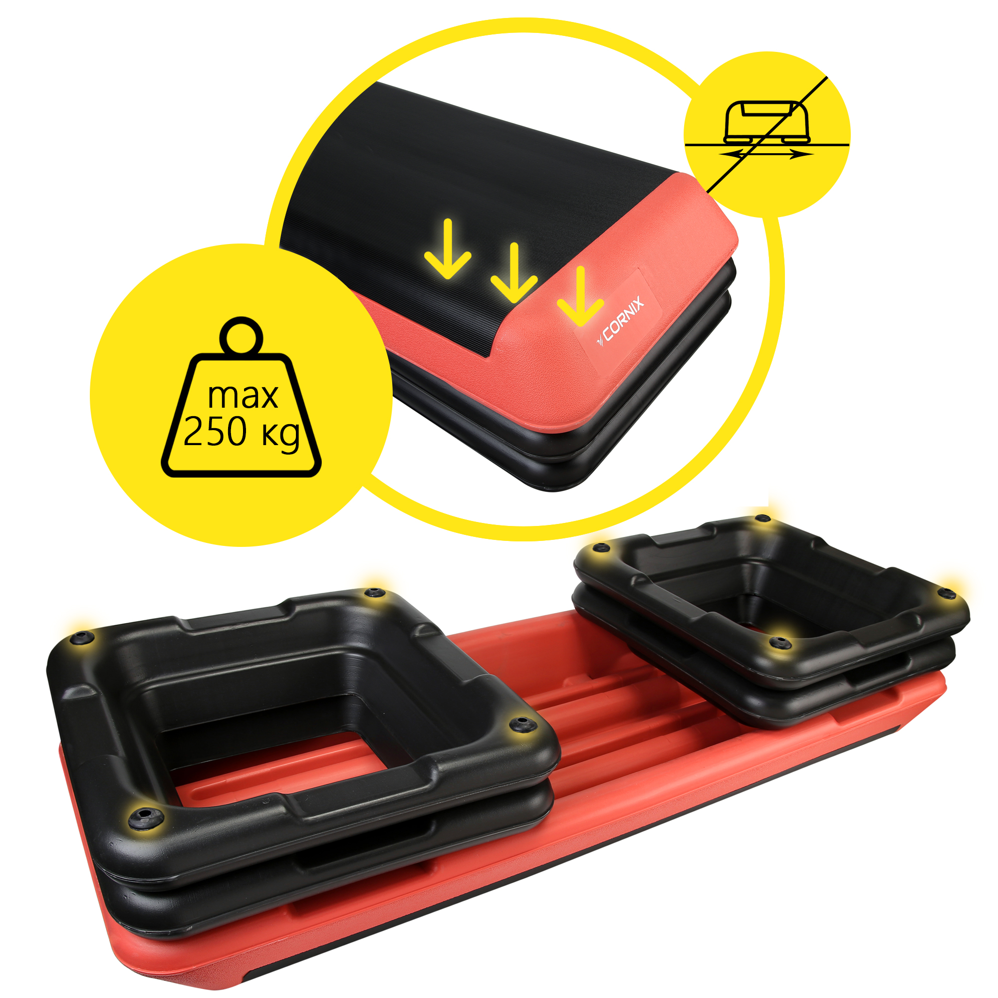 Степ-платформа 3-ступінчаста Cornix Pro 109 х 41 х 10-20 см XR-0404 Black/Red — мініатюра 7