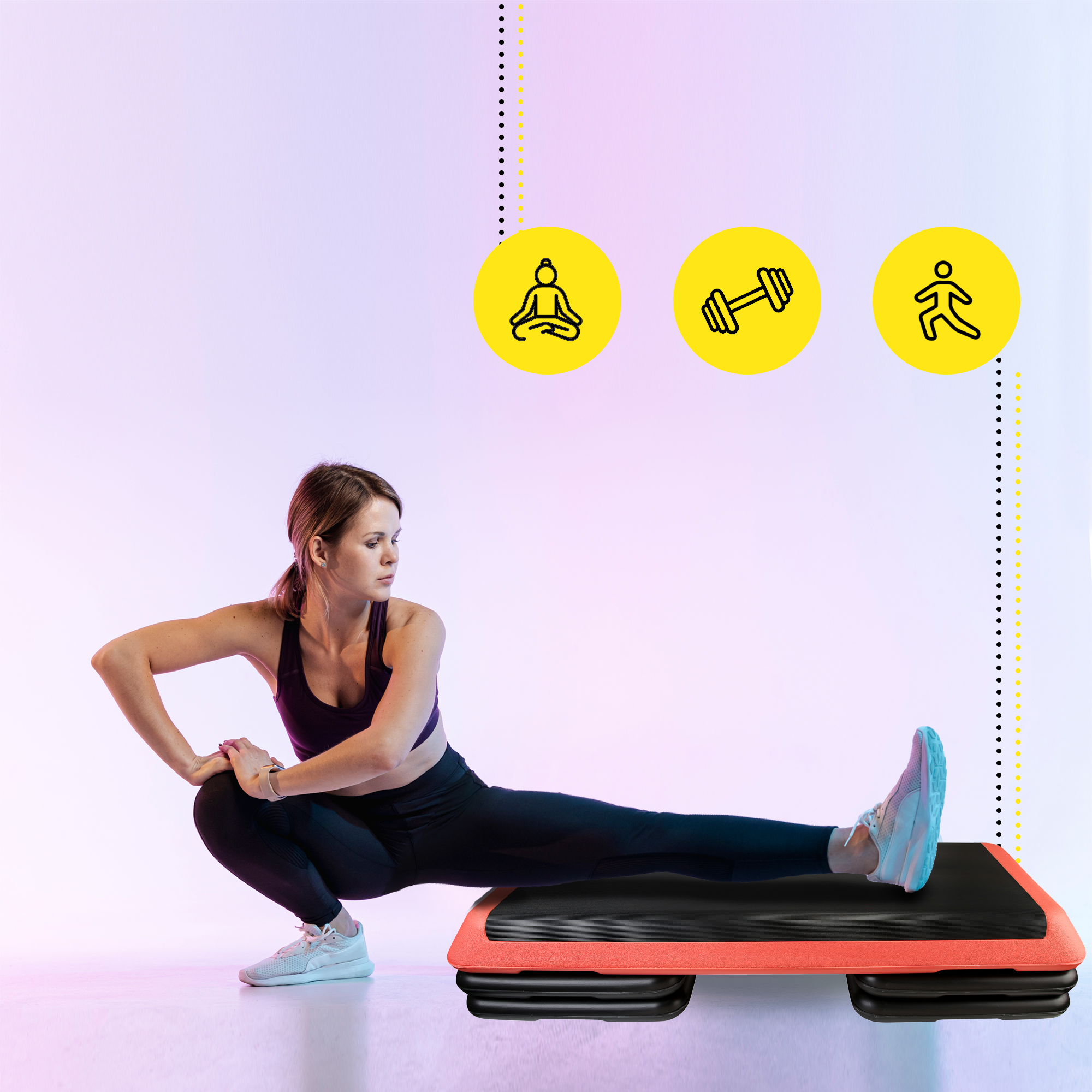 Степ-платформа 3-ступінчаста Cornix Pro 109 х 41 х 10-20 см XR-0404 Black/Red — мініатюра 6