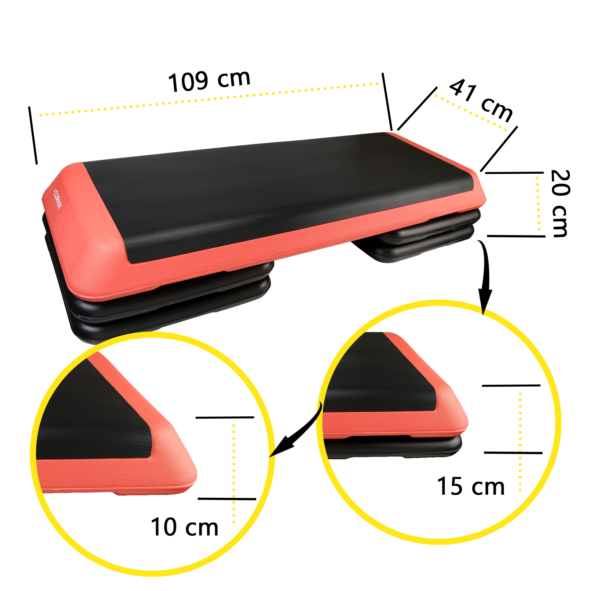 Степ-платформа 3-ступінчаста Cornix Pro 109 х 41 х 10-20 см XR-0404 Black/Red — фото 3