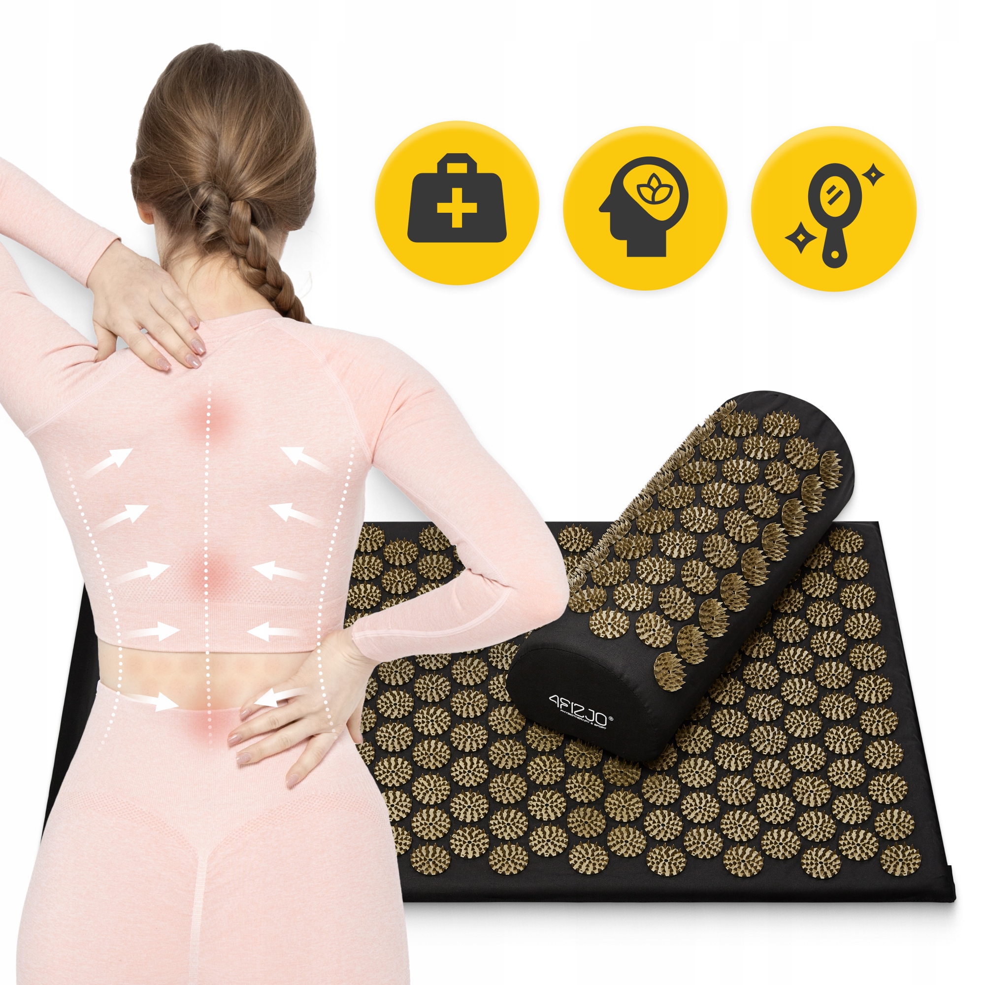 Килимок акупунктурний з валиком 4FIZJO Classic Mat Аплікатор Кузнєцова Black/Gold (P-5907739314987) — фото 5