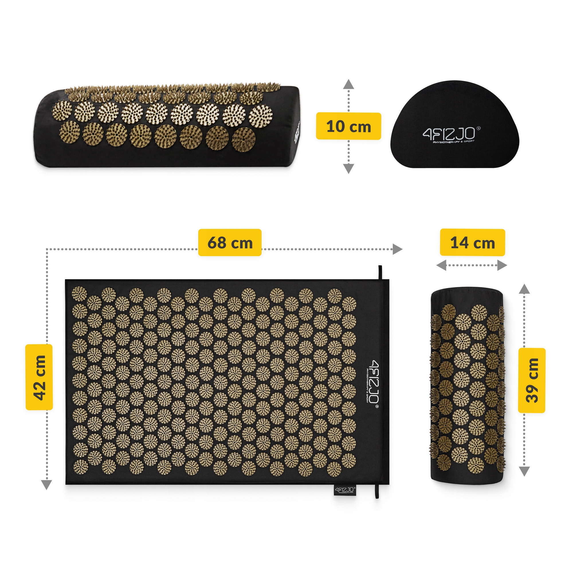 Килимок акупунктурний з валиком 4FIZJO Classic Mat Аплікатор Кузнєцова Black/Gold (P-5907739314987) — фото 3