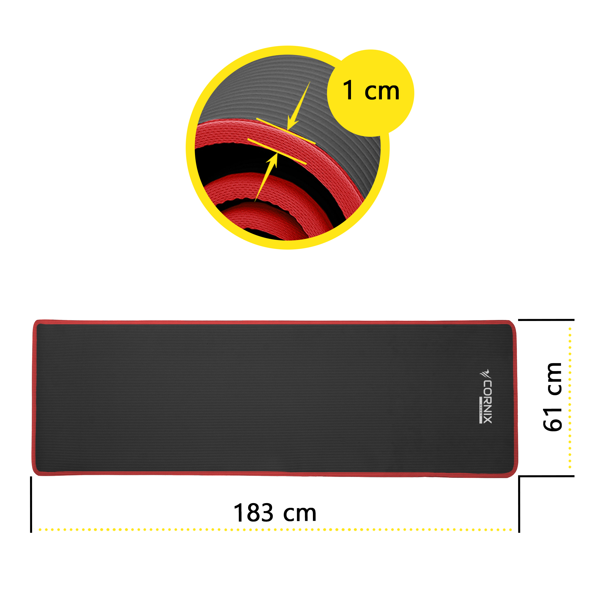 Килимок спортивний Cornix NBR 183 x 61 x 1 cм для йоги та фітнесу XR-0094 Black/Red — фото 4