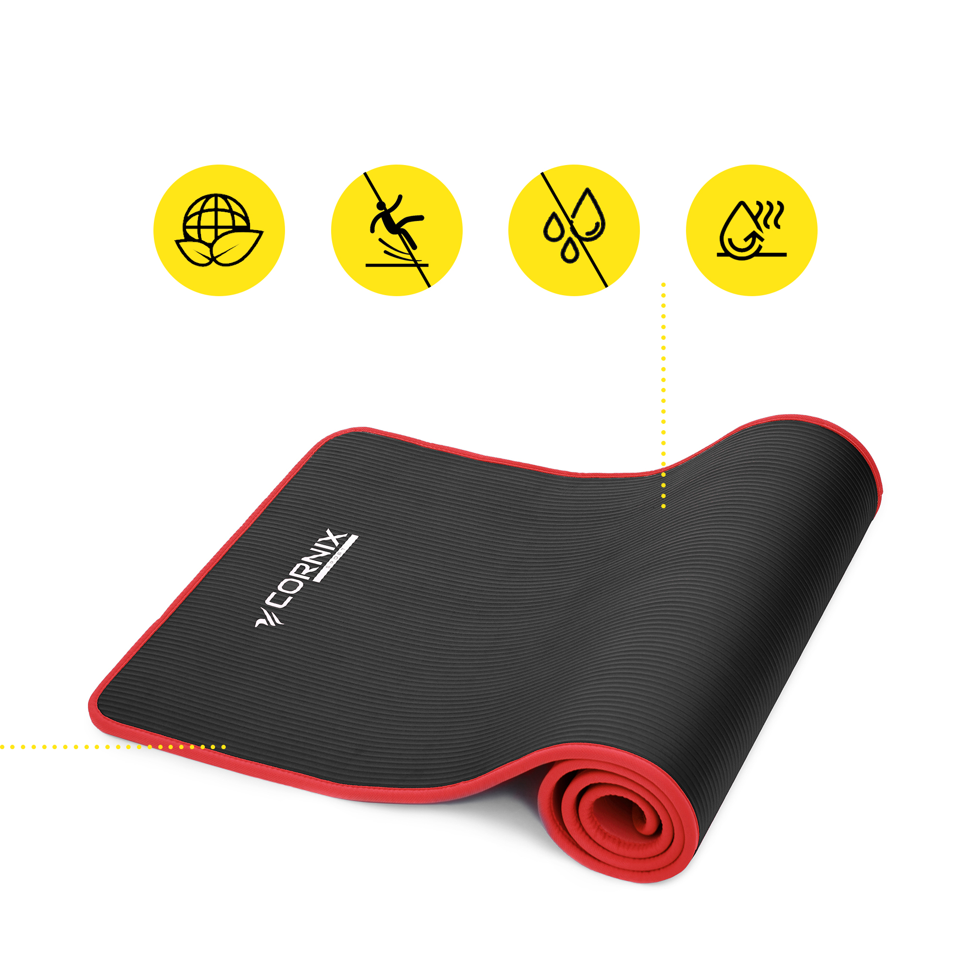 Килимок спортивний Cornix NBR 183 x 61 x 1 cм для йоги та фітнесу XR-0094 Black/Red — фото 2