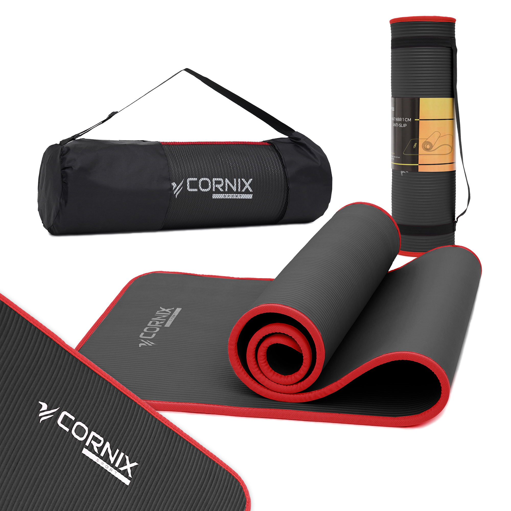 Килимок спортивний Cornix NBR 183 x 61 x 1 cм для йоги та фітнесу XR-0094 Black/Red — фото 1
