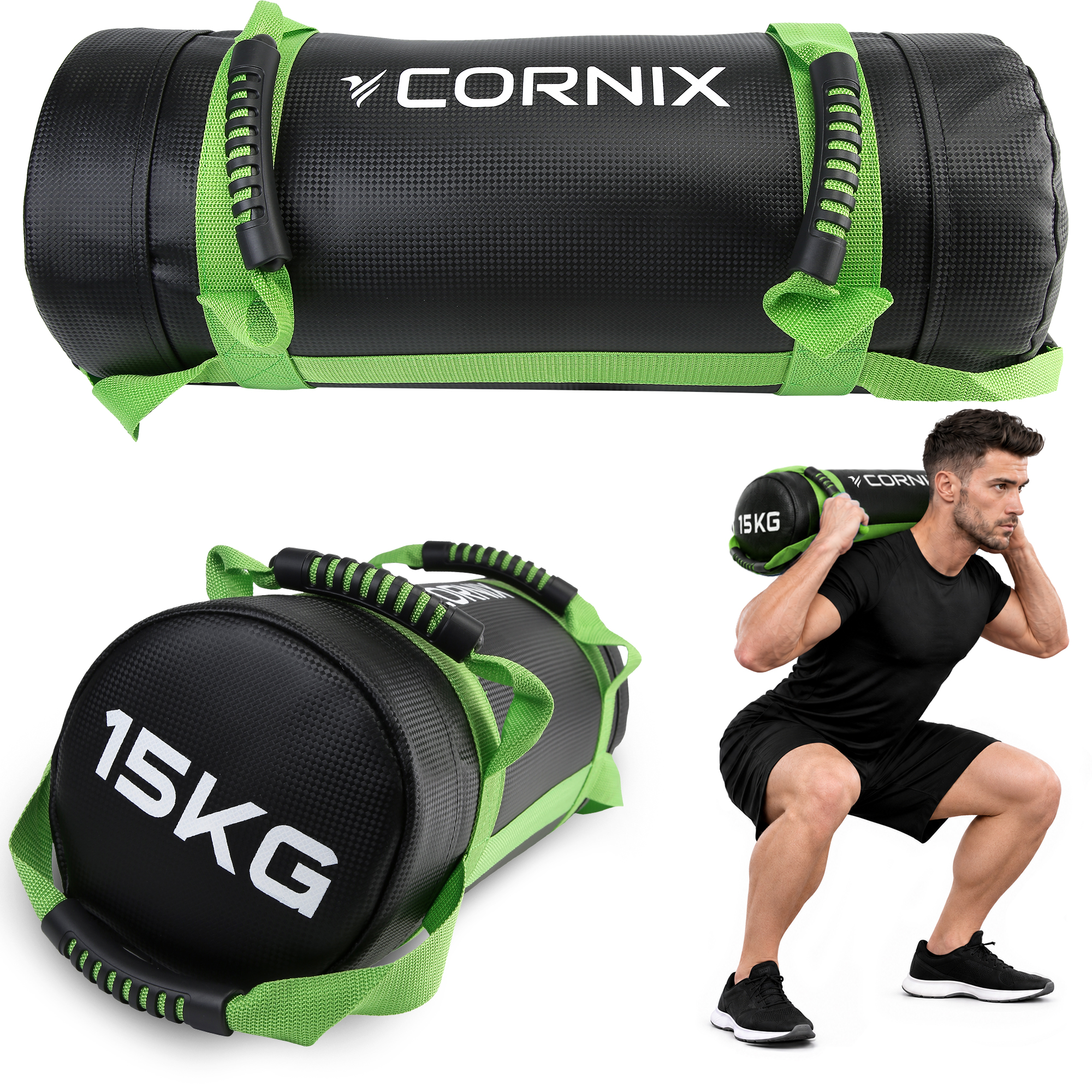 Мішок для кросфіту Cornix 15 кг тренувальний XR-0550 Чорний/Зелений