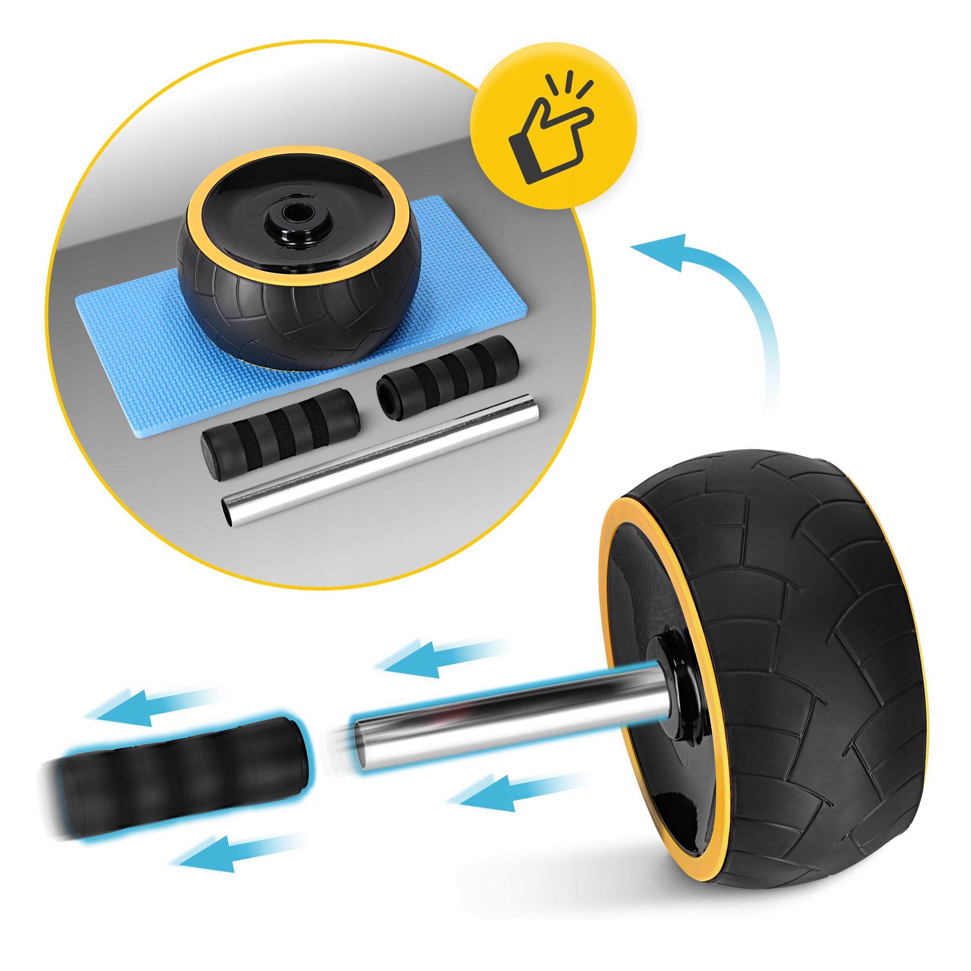 Ролик (гімнастичне колесо) для преса 4FIZJO Ab Wheel XL Black/Yellow (P-5907739314444) — мініатюра 10