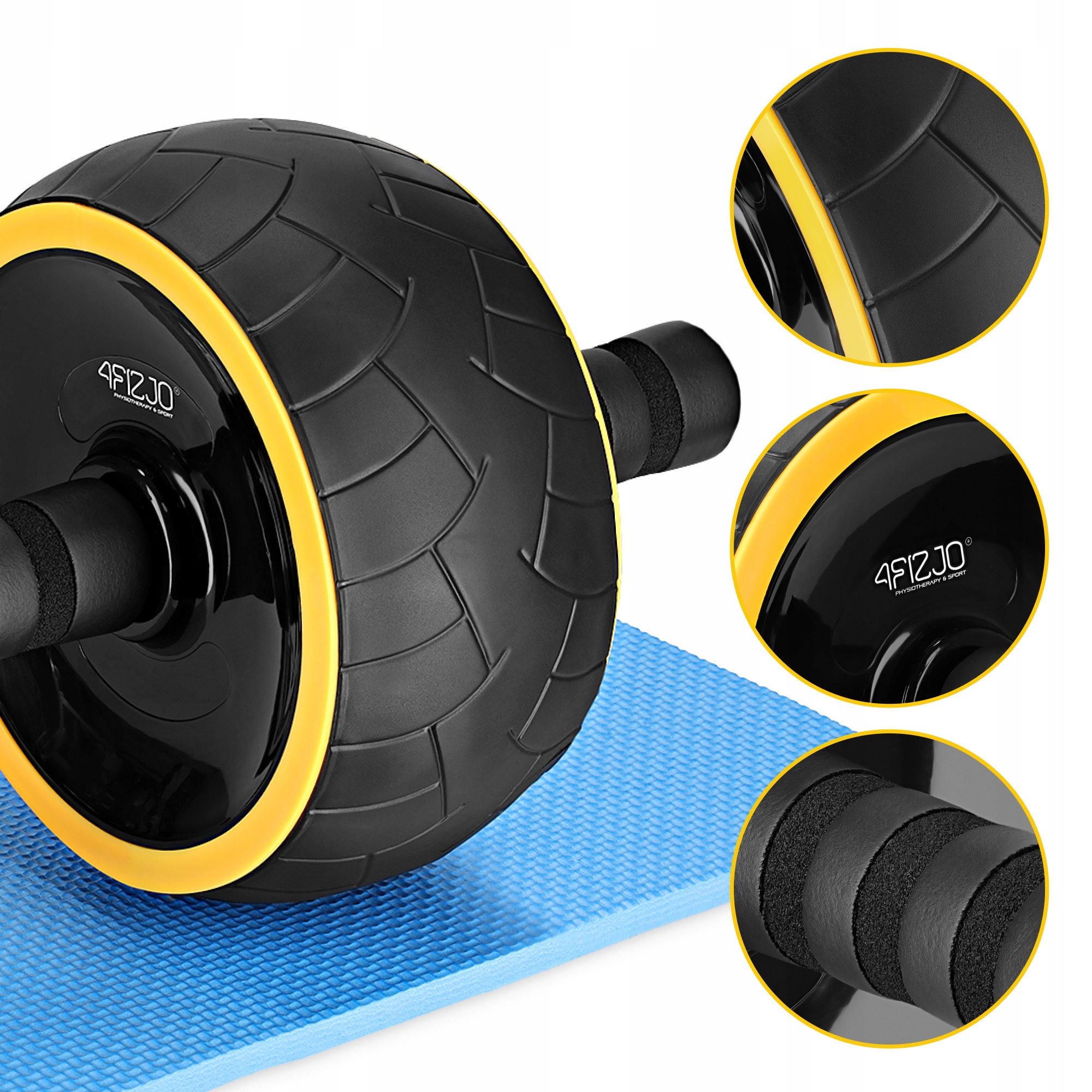 Ролик (гімнастичне колесо) для преса 4FIZJO Ab Wheel XL Black/Yellow (P-5907739314444) — мініатюра 7