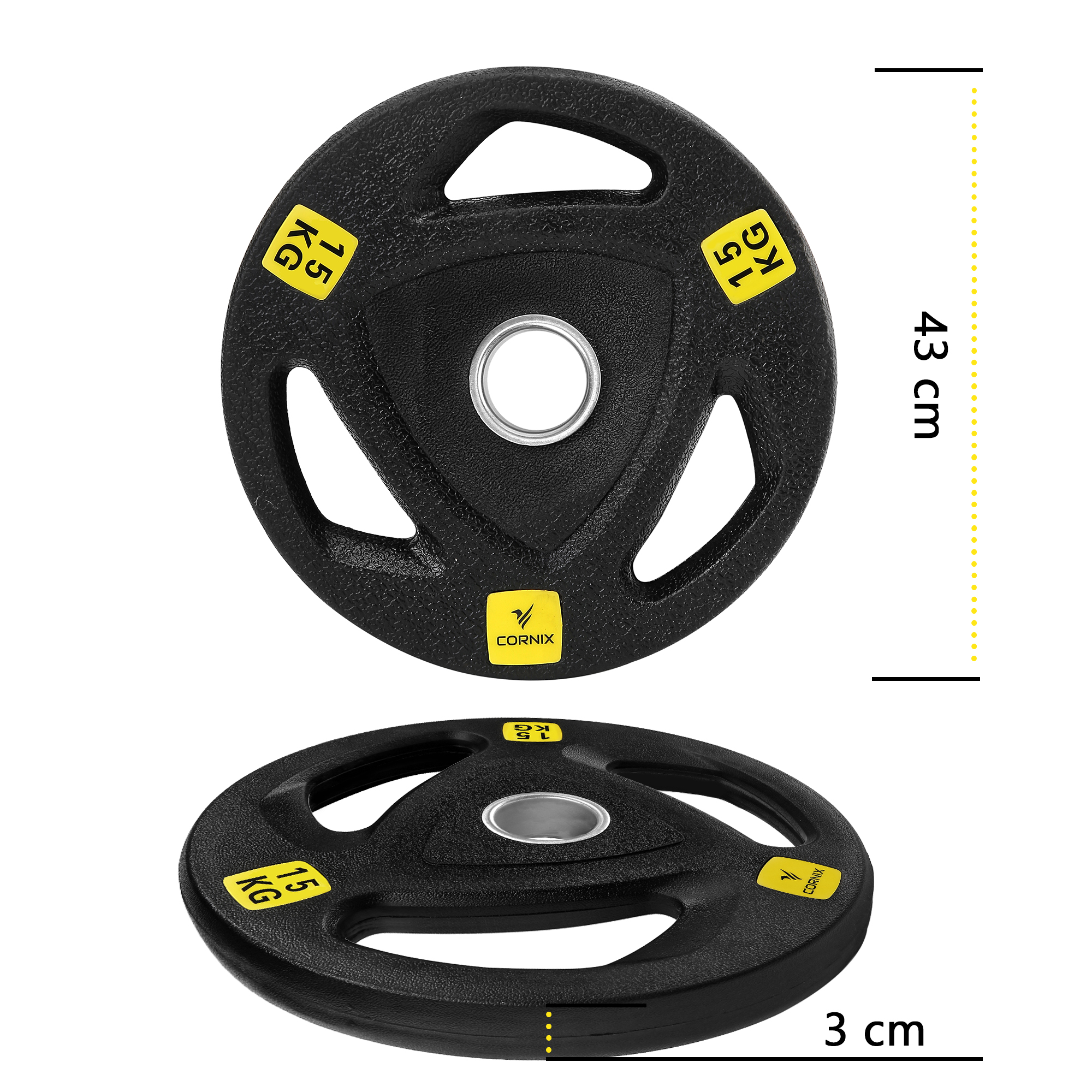 Диск олімпійський Cornix 1 x 15 кг 51 мм металевий, прогумований XR-0427 Black — мініатюра 6